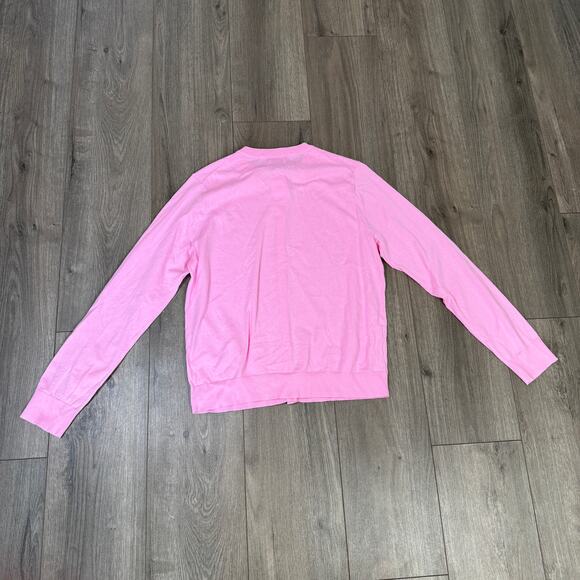 J.Crew Classic Cotton Cardigan Sweater XL Pink Button Front Crewneck Ribbed Trim - Picture 6 of 8